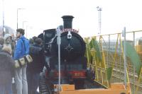<I>Maude</I> with a special from Waverley at the then new station at Bathgate during the 'open day' on 23 March 1986, the day before commencement of the reinstated rail service. [See image 16421]<br><br>[Colin Miller 23/03/1986]