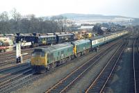 Class 24s nos 5116+5126 slow for the Perth stopat the head of the 14.55 Edinburgh - Inverness train on 9 April 1970.<br><br>[Bill Jamieson 09/04/1970]