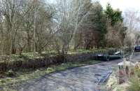 Remains of the island platform at Broughton looking west in March 2003. Opened in 1860, Broughton had become a 3-platform junction station in 1896 following an agreement with the Edinburgh and District Water Trust. This agreement provided a link to the Talla Railway running south to Victoria Lodge in connection with the construction of Talla reservoir. The Talla Railway was abandoned following the opening of the reservoir in 1905, although Broughton station continued in use until withdrawal of passenger services over the former SB&B in 1950. The line between broughton and the WCML at Symington survived as a freight-only route until 1966.  <br><br>[Colin Miller 23/03/2011]