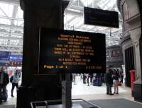 You may have seen portable digital message boards by the side of the <br>
road to warn you of roadworks, but this is the first one I've seen for rail passengers. Situated at the Gordon Street entrance to Glasgow Central on 26 March it gives advance notice of maintenance work on the station entrances. The end of the whiteboard?<br><br>[David Panton 26/03/2011]