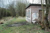 Substantial lineside hut on the Blackwood branch about a mile north of Blackwood heading towards Tillietudlem. This view looks to Blackwood. There were a number of rail served coalpits by the line here, all closed long before the line itself. 27 March 2005.<br><br>[Ewan Crawford 27/03/2005]