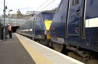 Defective East Coast DVT 82215, coupled to power car 91108, preparing to leave Waverley ecs for London on 29 March 2011 [see image 33401].<br><br>[Bill Roberton 29/03/2011]