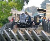 A gleaming 60007 <I>Sir Nigel Gresley</I> reverses back through Pickering station on 14 October 2009 having just come off an afternoon train from Grosmont. [See image 34769]<br><br>[John Furnevel 14/10/2009]