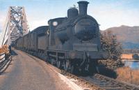 The branch goods from Ballachulish rolls off the south end of Connel Ferry Bridge in September 1960 hauled by an ex-Caledonian 0-6-0. [See image 33501 for the scene ten years later] <br><br>[Frank Spaven Collection (Courtesy David Spaven) /09/1960]