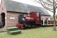 Hunslet 0-4-0ST <I>Statfold</I>, a new build in 2005, seen here on 27 March 2011 with a train on the Statfold Barn Railway.<br>
<br><br>[Peter Todd 27/03/2011]