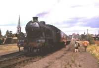 The SLS (Scottish Area) 'Edinburgh and Dalkeith Railtour', hauled by Gresley V3 2-6-2T no 67668, at Dalkeith on 25 August 1962. The short branch from Glenesk Junction on the Waverley route [see image 30685] lost its passenger service in January 1942 and freight in August 1964. A significant part of the station site later became a bus depot.<br><br>[Frank Spaven Collection (Courtesy David Spaven) 25/08/1962]