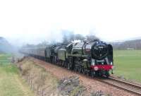 The <I>Great Britain III</I> railtour heads south at Dalguise on 13 April 2010 behind Britannia Pacific no 70013 <I>Oliver Cromwell</I> and K4 2-6-0 no 61994 <I>The Great Marquess</I>.<br><br>[Jim Peebles 13/04/2010]