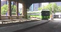 A tram for Lilyfield (33537) comes off the street approach ramp and enters the portico of Sydney Central Station in September 2008.<br><br>[Colin Miller 28/09/2008]