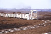 A loaded train on the Boora peat system, Co Offaly, in April 1996.<br><br>[Ian Dinmore /04/1996]