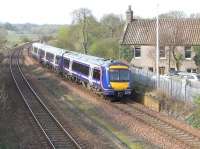 170 417 approaches Cupar with an Edinburgh - Dundee semi-fast on 9 April 2011.<br><br>[David Panton 09/04/2011]