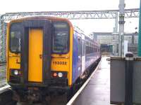 Confusion at Carlisle station on 11 April as the 11.51 Carlisle to Leeds train is relocated from platform 6 to platform 2 to be formed by a 3 car service led by 153332 - with Whitehaven shown as the destination. Hopefully it was changed prior to departure - I would have waited longer to confirm this if it had not been so wet!<br>
<br><br>[Brian Smith 11/04/2011]