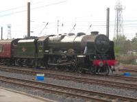 Ex-LMS Royal Scot 7P 46115 <I>Scots Guardsman</I> lays over near the wheel lathe at Craigentinny on 16 April 2011 in preparation for taking the <I>Great Britain IV</I> from Edinburgh to Inverness the following morning.<br><br>[Mark Poustie 16/04/2011]