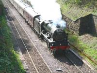 Royal Scot no 46115 <I>Scots Guardsman</I> takes <I>The Great Britain IV</I> through the site of Craiglockhart station on Sunday morning 17 April 2011. 46115 had taken charge of the special for the Edinburgh - Inverness leg of the tour.<br><br>[John Furnevel 17/04/2011]