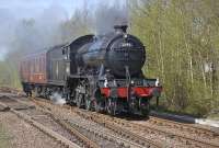 61994 <I>The Great Marquess</I> passes Thornton West Junction on 17 April with support coach in tow, on its way To Inverness. Note the antlers!<br><br>[Bill Roberton 17/04/2011]