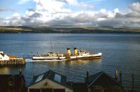 The ex-London and North Eastern Railway paddle steamer <I>'Waverley'</I> pulls away from the pier at Innellan on the Firth of Clyde on Thursday 5 September 1957.<br><br>[A Snapper (Courtesy Bruce McCartney) 05/09/1957]