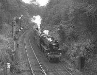 Black 5 no 5305 + <I>Jubilee</I> 5690 <I>Leander</I> approach Marple station on 24 September 1977 on the return leg of a trip over the Hope Valley line to Sheffield.<br><br>[Bill Jamieson 24/09/1977]