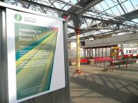 Announcement poster at Gourock on 21 April 2011 with rebuilding and refurbishment work on the station and its surroundings progressing well. [See image 33766].<br><br>[John Yellowlees 21/04/2011]