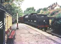 Ex-Midland Fowler 0-6-0 no 43924 brings a train into Haworth on the  Keighley and Worth Valley Railway.<br><br>[Bruce McCartney //]