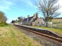 Looking north at Kinbrace on 19 April 2011. The main building here appears to be a holiday home and the usual replacement shelter is next to it. The passing loop has long been removed.<br><br>[John Gray 19/04/2011]