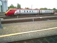 The world's shortest Voyager - these driving cars are kept as spares at Bombardier's Central Rivers Depot, Burton on Trent, their coaches having been shared out among other units. Photograph taken from the BLS 'Another Trent Explorer' railtour, which passed through the depot on 24 April. [See image 34105]<br><br>[Ken Strachan 24/04/2011]