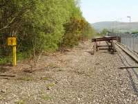 Freshly painted 8 1/4 mile post located by the trackbed beyond the detached buffer stops at Maesteg Station on 20 April 2011. [NB Photograph taken whilst carrying out work on behalf of rail industry.]<br><br>[David Pesterfield 20/04/2011]