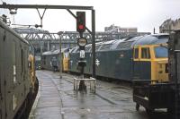 All three of the regular diesel types for passenger haulage out of Liverpool Street in the 1970s are caught together on August 31st 1977. Centre stage is 47156.<br><br>[Mark Dufton 31/08/1977]