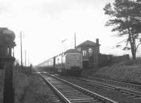 The date is 4 January 1969, the final Saturday of scheduled passenger services over the Waverley route. The location is the site of Lyneside station (closed in 1929). The train is the 1Z10 1105 Newcastle - Edinburgh <I>'Waverley'</I> special, hauled by Deltic D9002 <I>The Kings Own Yorkshire Light Infantry</I>. The special ran via Carlisle and Hawick, returning home on the ECML.  <br><br>[K A Gray 04/01/1969]
