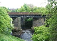 The former Lanarkshire & Dumbartonshire Railway viaduct seen looking south over the River Kelvin on 7 May 2011. Part of the adjacent viaduct built by the Glasgow Central Railway can be seen through the gap between the piers. <br><br>[Veronica Clibbery 07/05/2011]