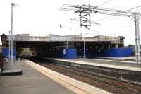 Work underway at Paisley Gilmour Street in May 2011 in connection with the construction of a new fully-glazed overall roof at the station.<br><br>[Graham Morgan 11/05/2011]