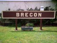 Better than nothing I suppose - this nameboard on the down platform is sadly all that remains of Brecon station in May 2011, the site now being occupied by a care home.<br><br>[Ken Strachan 08/05/2011]