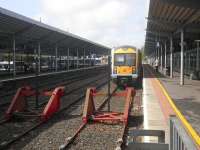 Looking over the buffer stops at Bangor terminus on 6 May 2011. <br><br>[John Yellowlees 06/05/2011]