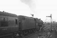 Black 5 no 45492 prepares to depart from Carstairs on 3 September 1965 with the 1.20pm Edinburgh Princes Street - Lanark service.<br><br>[K A Gray 03/09/1965]