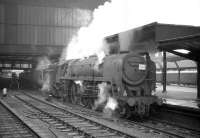 Britannia Pacific no 70036 <I>'Boadicea'</I> stands at Carlisle platform 3 in May 1967 ready to take out what is thought to be the 9.20am St Pancras - Glasgow Central.<br><br>[Robin Barbour Collection (Courtesy Bruce McCartney) /05/1967]