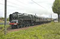 <I>'The Lothian Tornado'</I>, on its way from Sheffield to Edinburgh, charges over St Germains level crossing on 17 May 2011 behind 71000 <I>'Duke of Gloucester'</I> which had taken over the train at York.<br><br>[Bill Roberton 17/05/2011]