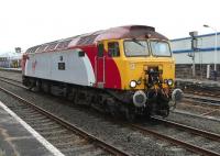 Polmadie Virgin 'Thunderbird' no 57309 <I>Brains</I> pauses at Kilmarnock on 0Z31 Carlisle to Polmadie driver route training on 17 May. [See image 34121]<br>
<br>
<br><br>[Ken Browne 17/05/2011]