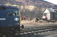 Inverness-based D5331 in the yard at Blair Atholl in February 1970. This locomotive had hauled the last Elgin-Buckie-Aberdeen train on 4th May 1968 [see image 26417]. <br>
<br><br>[Frank Spaven Collection (Courtesy David Spaven) /02/1970]