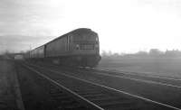 Brush Type 4 no D1547 heads north at Stainton Crossing in fading light on new year's eve 1968. The train is the 1S65 3.58pm out of Carlisle (8.50am ex-London St Pancras) heading for Edinburgh via the Waverley route.<br><br>[K A Gray 31/12/1968]