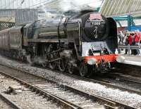 BR Standard Pacific no 71000 <i>Duke of Gloucester</i> stands at the north end of Carlisle station after arrival with the 1Z79 'Cumbrian Mountain Express' on 19 May 2011. The train was steam hauled from York to Carlisle via the S&C.<br><br>[Ken Browne 19/05/2011]