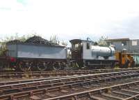 J36 0-6-0 <I>'Maude'</I> in grey undercoat during part of the restoration process at the former SRPS Springfield Yard in Falkirk in the 1970s. [See image 17813]<br><br>[Bruce McCartney //]