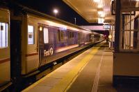 The Aberdeen portion of the Caledonian Sleeper calls at Inverkeithing at 00.12 on 25 May on its way to Edinburgh Waverley, where it will combine with the Inverness and Fort William portions for the onward journey to London Euston.<br><br>[Bill Roberton 25/05/2011]