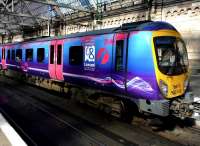 First TransPennine 185108 awaits its departure time at Glasgow Central on the afternoon of 2 June with a service for Manchester Airport.<br><br>[John Steven 02/06/2011]