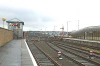 View back towards the town from Platform 2 at Stranraer Harbour on 27 March 2006. The signal box was switched in on this occasion.<br><br>[Colin Miller 27/03/2006]