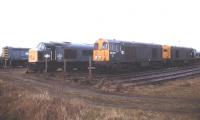 Diesel locomotives 'stored' in the sidings at March MPD in February 1991.<br><br>[Ian Dinmore /02/1991]