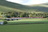 A northbound Virgin Voyager crosses the River Clyde at Crawford on <br>
30 May 2011. [See image 34353]<br>
<br><br>[John McIntyre 30/05/2011]