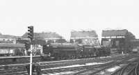 Britannia Pacific no 70013 <I>Oliver Cromwell</I> + Black 5 no 44781 at Manchester Victoria station on 4 August 1968. The pair double-headed the LCGB <I>'Farewell to Steam'</I> rail tour [referred to as the <I>'Last Day of Steam Rail Tour'</I> on the tickets] from Manchester as far as Blackburn. On reaching Blackburn 70013 was replaced by Stanier 8F no 48773 for the next leg to Carnforth, with the Britannia then running light engine to Lostock Hall where it later took over the RCTS <I>''End of Steam Commemorative Rail Tour''</I> being run on the same day [see image 31774].<br><br>[K A Gray 04/08/1968]