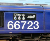 Nameplate carried by GBRf 66723 <i>Chinook</i>. June 2011.<br><br>[Ken Browne 03/06/2011]