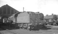 A Sunday scene in the shed yard at Ayr in July 1966 with the shed's steam allocation counting the days. Nearest the camera is Crab 2-6-0 no 42789, withdrawn at the end of December that year. <br><br>[K A Gray 31/07/1966]