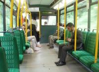 Interior view of Parry People Mover 139001 approaching Stourbridge Junction. There are 25 seats with room for 35 standing. Now two years old the PPM is still pristine inside and out. <br><br>[Mark Bartlett 08/06/2011]