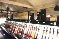 The lever frame at Hellifield South signal box in August 1988.<br><br>[Ian Dinmore 23/08/1988]