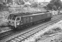 Scene just west of Newington Station on the Edinburgh 'sub' in 1974 as Class 50 no 50041 heads west light engine. The locomotive is thought to be on its way back to Polmadie after working the afternoon Gushetfaulds FLT - Portobello FLT containers. [With thanks to Messrs Taylor, MacIntosh, Cameron & Brown]<br>
<br><br>[Bill Roberton //1974]